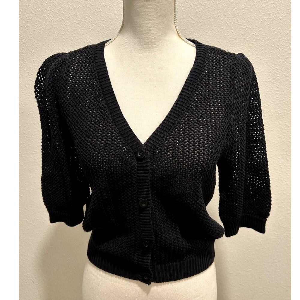 Vince Camuto Womens Cardigan Sweater Puff-Sleeve Rich Black Size XS
